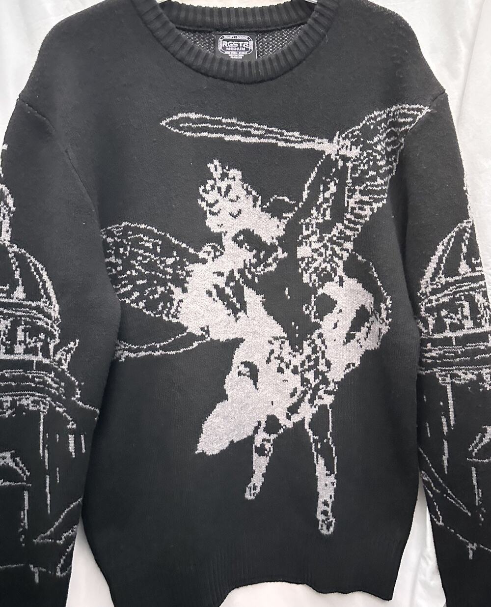RGSTR Osaka Wave Sweater Size Medium Cherub Cathedral Knit Black Art New w/Tags